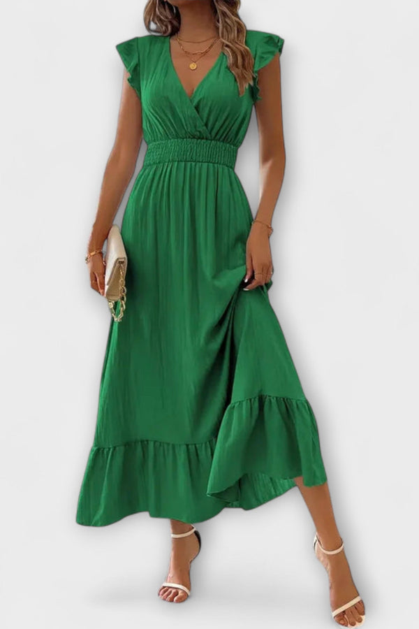 Poet - Maxikleid mit gerüschten Ärmeln und tiefem V-Ausschnitt