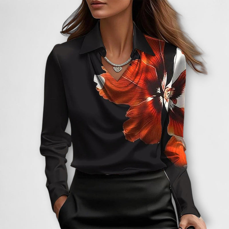 Glänzende Bluse mit gerafftem Kragen