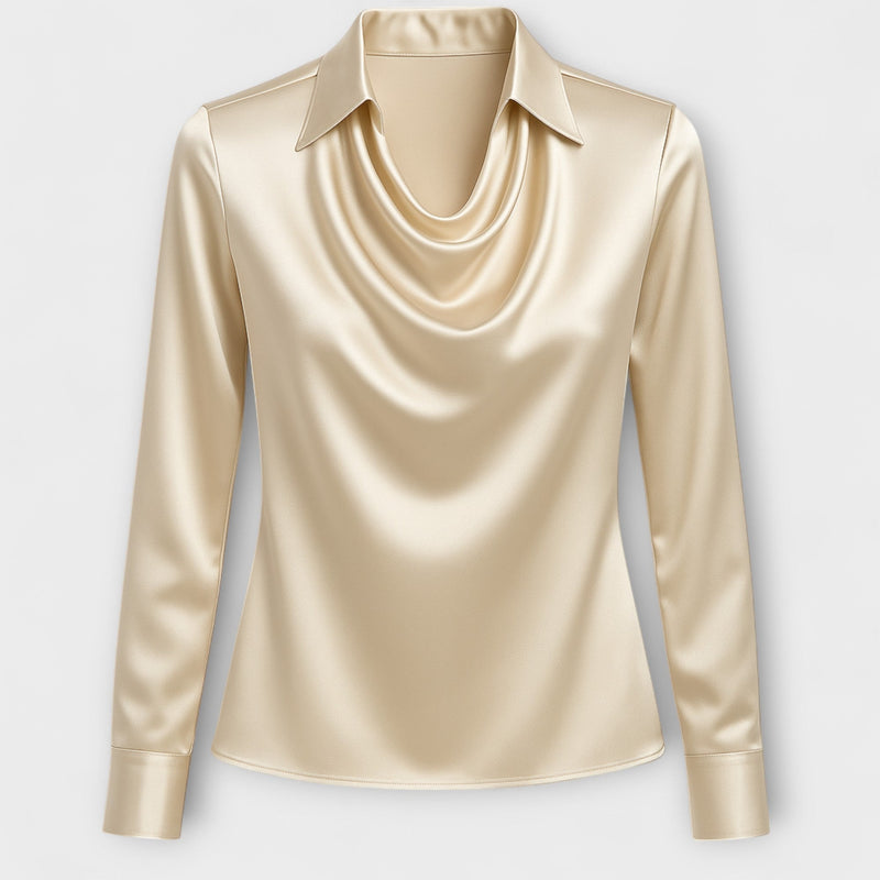 Glänzende Bluse mit gerafftem Kragen